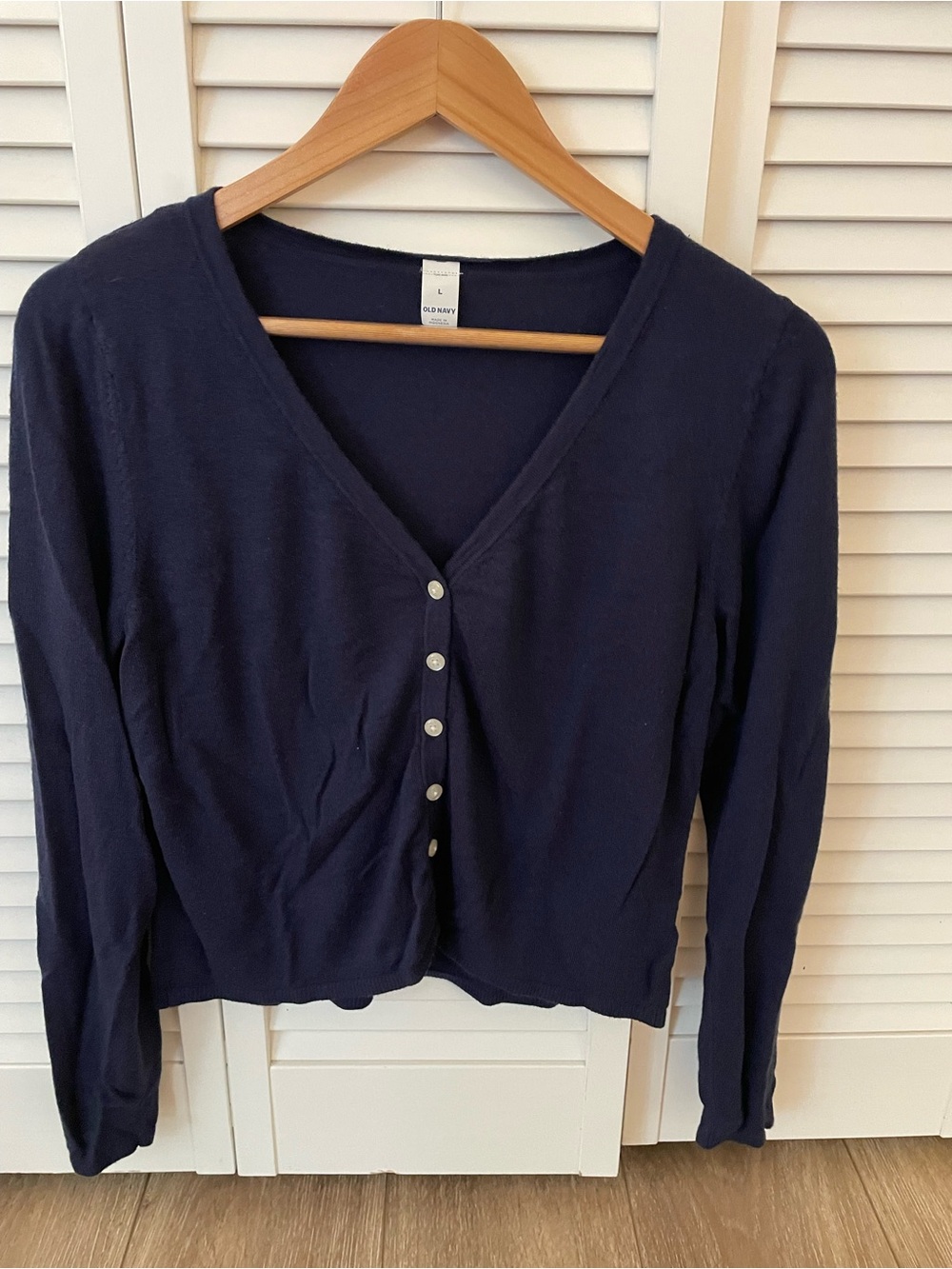 Old Navy Dark Blue V-Neck Button Front Long Sleeve Top